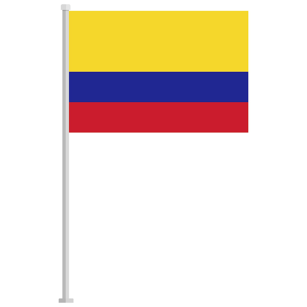 Flag of Colombia with silver pole flat icon isolated on white background