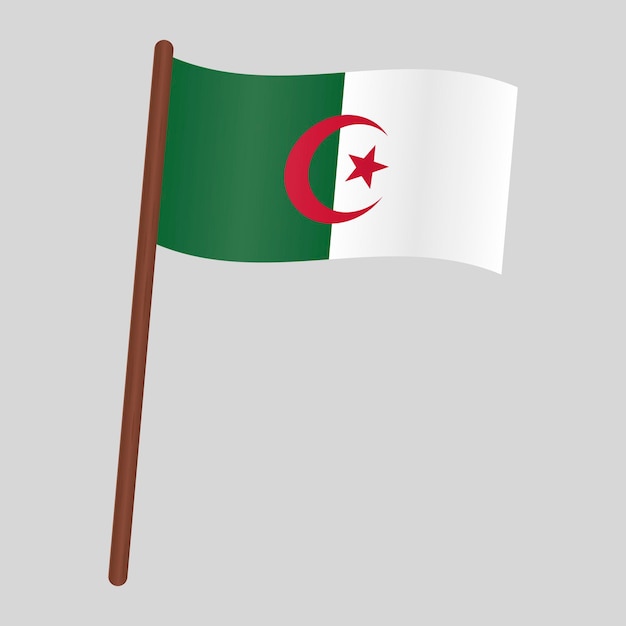 Flag of the country of Algeria. Flag on the flagpole. Vector illustration