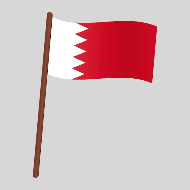 Flag of the country of Bahrain. Flag on the flagpole. Vector illustration