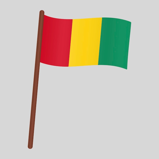 Flag of the country of Guinea. Flag on the flagpole. Vector illustration