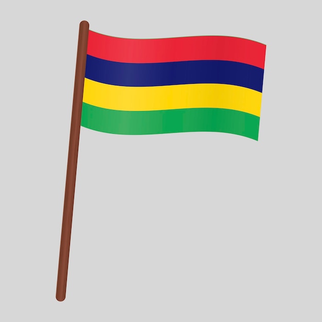 Flag of the country Mauritius. Flag on the flagpole. Vector illustration