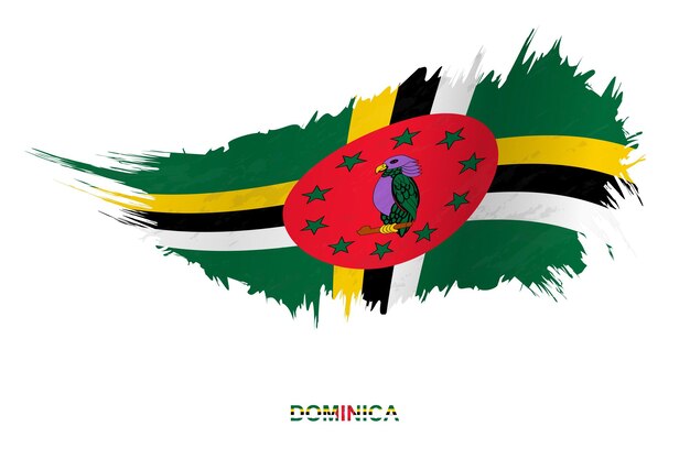 Flag of Dominica in grunge style with waving effect, vector grunge brush stroke flag.