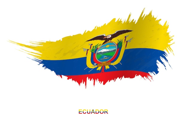 Flag of Ecuador in grunge style with waving effect, vector grunge brush stroke flag.