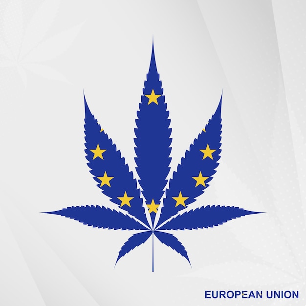 Flag of European Union in Marijuana leaf shape The concept of legalization Cannabis in European Union