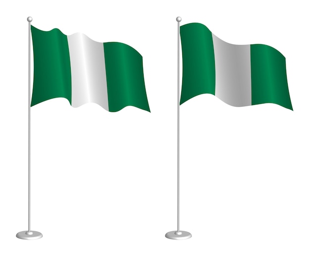 Flag of Federal Republic of Nigeria on flagpole waving in the wind Holiday design element Checkpoint for map symbols Isolated vector on white background