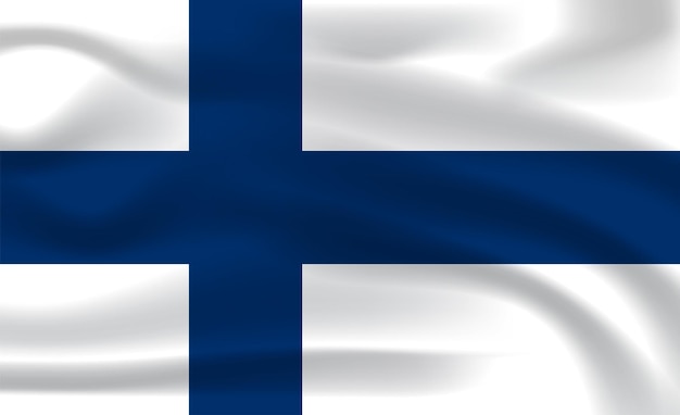 Flag of Finland blowing in the wind. Full page Finnish flying flag. 3D illustration. Realistic flag