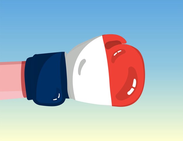 Flag of France on boxing glove Confrontation between countries with competitive power