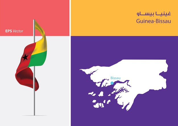 Flag of Guinea Bissau on white background with map