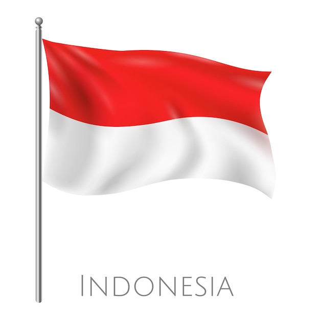 A flag of Indonesia is flying in the wind The flag is red and white with a red stripe down the cen