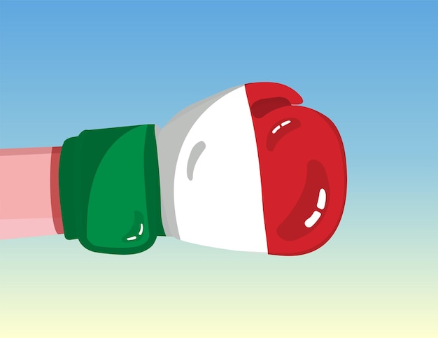 Flag of Italy on boxing glove Confrontation between countries with competitive power