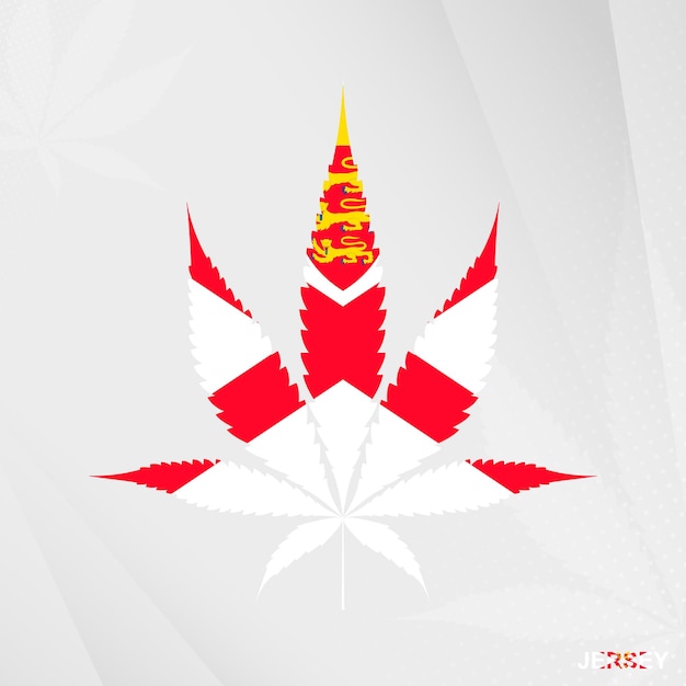 Flag of Jersey in Marijuana leaf shape The concept of legalization Cannabis in Jersey