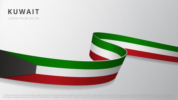 Flag of Kuwait. Realistic wavy ribbon with kuwaiti flag colors. Graphic and web design template. National symbol. Independence day poster. Abstract background. Vector illustration.