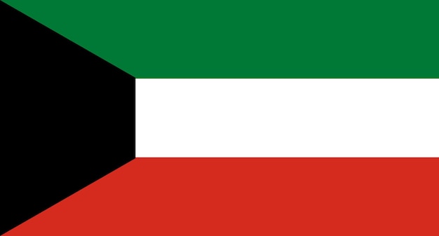 A flag of kuwait with a green triangle at the top.