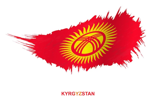 Flag of Kyrgyzstan in grunge style with waving effect, vector grunge brush stroke flag.