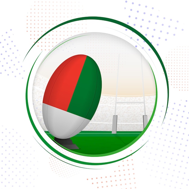 Flag of Madagascar on rugby ball Round rugby icon with flag of Madagascar