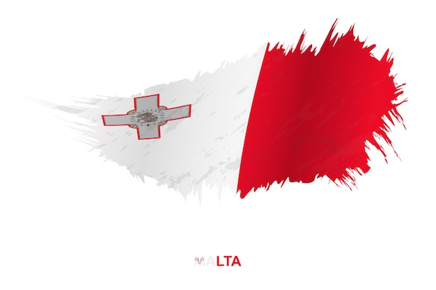 Flag of Malta in grunge style with waving effect, vector grunge brush stroke flag.