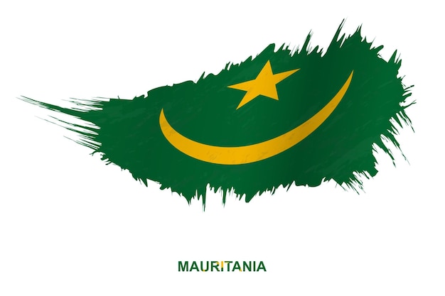 Flag of Mauritania in grunge style with waving effect, vector grunge brush stroke flag.