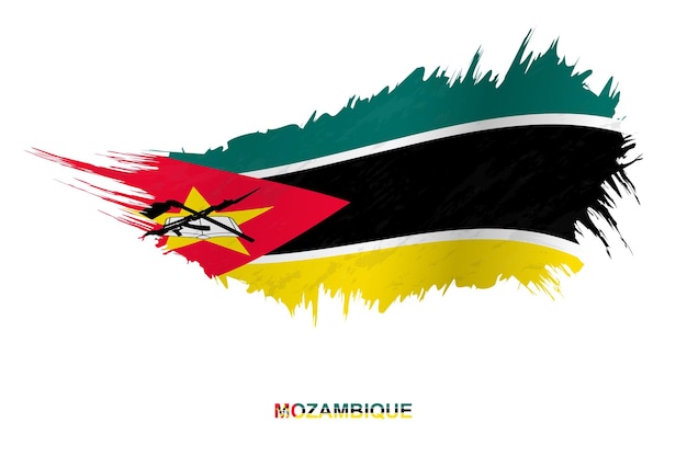 Flag of Mozambique in grunge style with waving effect, vector grunge brush stroke flag.