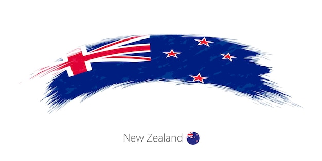 Flag of New Zealand in rounded grunge brush stroke. Vector illustration.