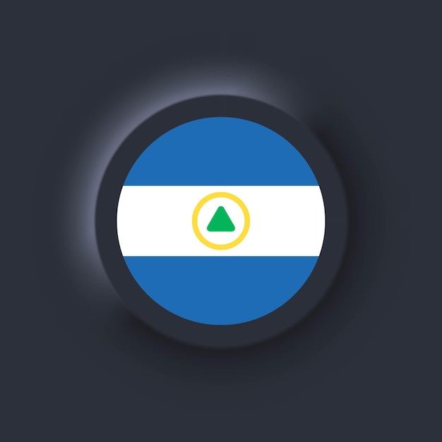 Flag of Nicaragua. National Nicaragua flag. Nicaragua symbol. Vector illustration. EPS10. Simple icons with flags. Neumorphic UI UX dark user interface. Neumorphism