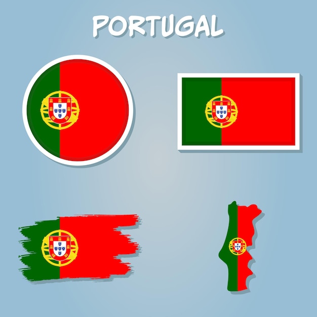 Flag of the Portuguese Republic overlaid on detailed outline country map isolated on blue background