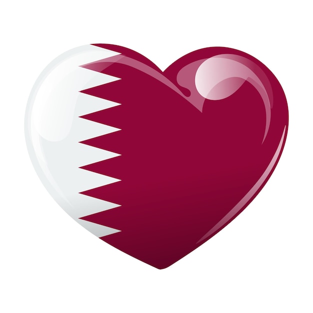 Flag of Qatar in the shape of a heart Heart with flag of Qatar 3D illustration vector