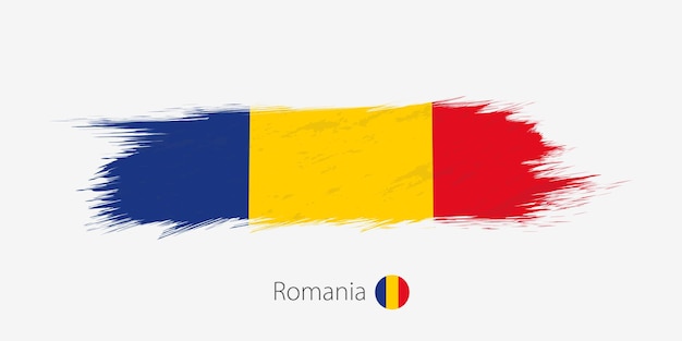 Flag of Romania grunge abstract brush stroke on gray background