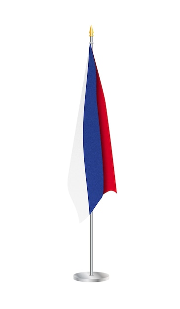 Flag of the Russia on steel flagpole Russian Flag isolated on white background