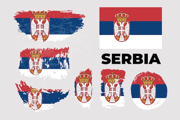 Flag of Serbia Vector stock grunge illustration set