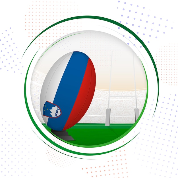 Flag of Slovenia on rugby ball Round rugby icon with flag of Slovenia