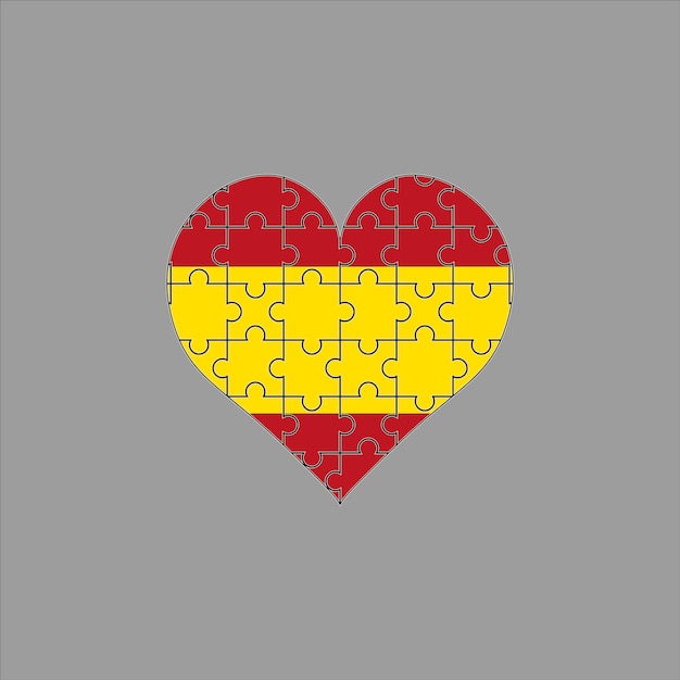 Flag of Spain in the form of heart puzzle on gray background