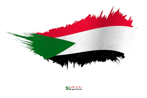 Flag of Sudan in grunge style with waving effect, vector grunge brush stroke flag.