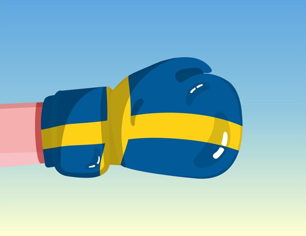 Flag of Sweden on boxing glove Confrontation between countries with competitive power