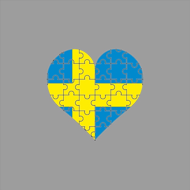 Flag of Sweden in the form of heart puzzle on gray background