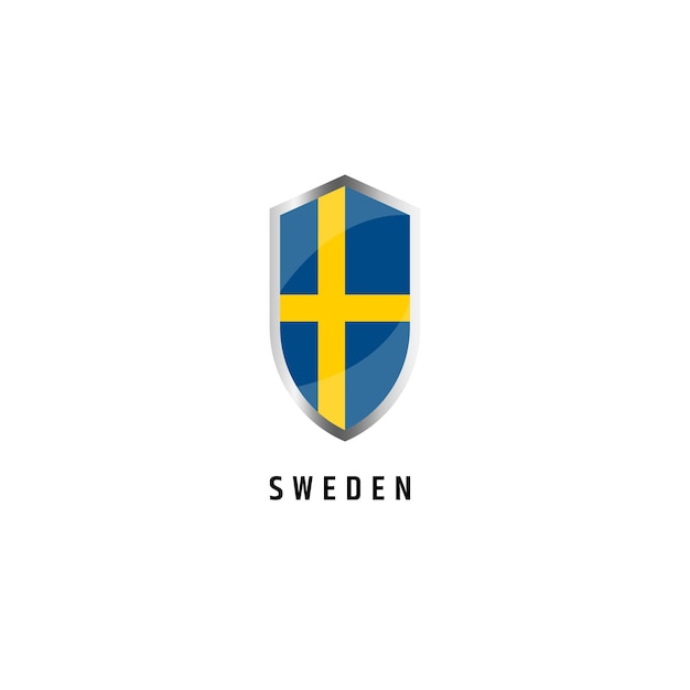 Flag of Sweden with shield shape icon flat vector illustration