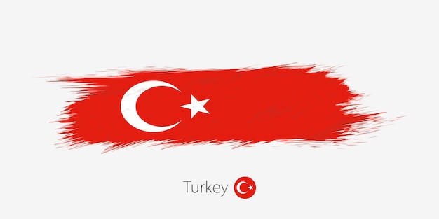 Flag of Turkey grunge abstract brush stroke on gray background