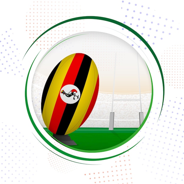 Flag of Uganda on rugby ball Round rugby icon with flag of Uganda