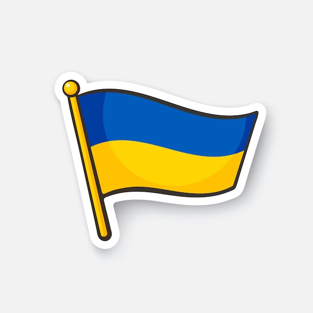 Flag of Ukraine on flagstaff Checkpoint symbol for travelers Cartoon sticker Vector illustration