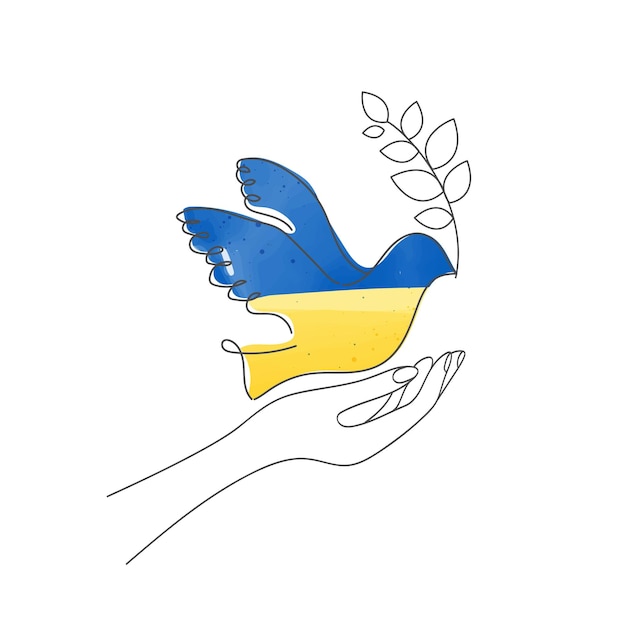 Flag of Ukraine in the form of a dove of peace and hands The concept of peace in Ukraine.