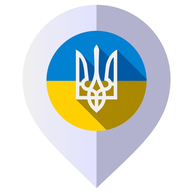 Flag of Ukraine maps pin with trident