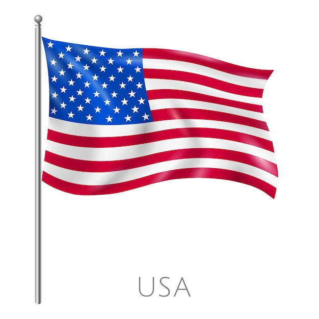 A flag of the United States of America is flying in the wind