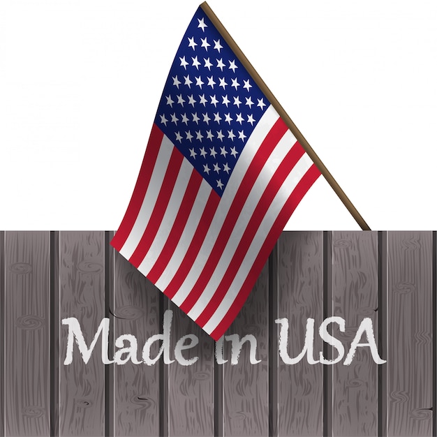 flag of the United States and the words Made in USA on a wooden board