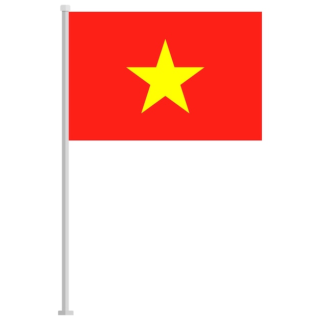 Flag of Vietnam with silver pole flat icon isolated on white background