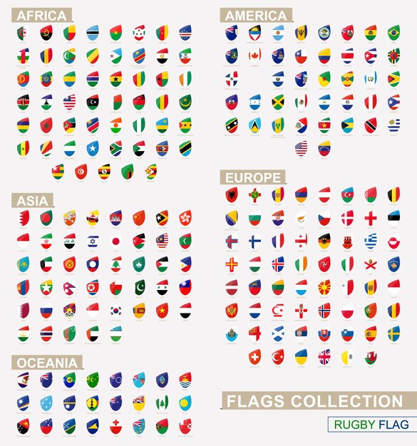 Vector flag of the world in rugby style big rugby icon set