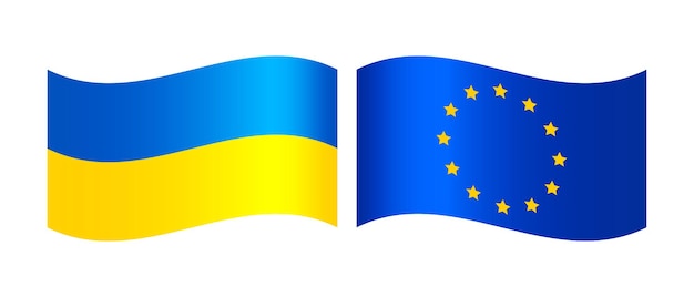 Flags of Ukraine and the European Union isolated on a white background Ukraine and EU flag Vector