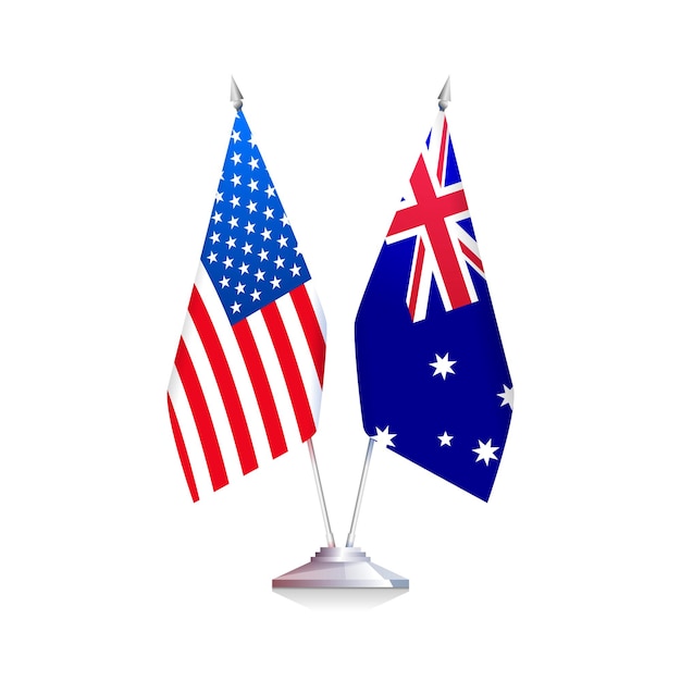 Flags of United States of America and Australia isolated on white background. Vector illustration