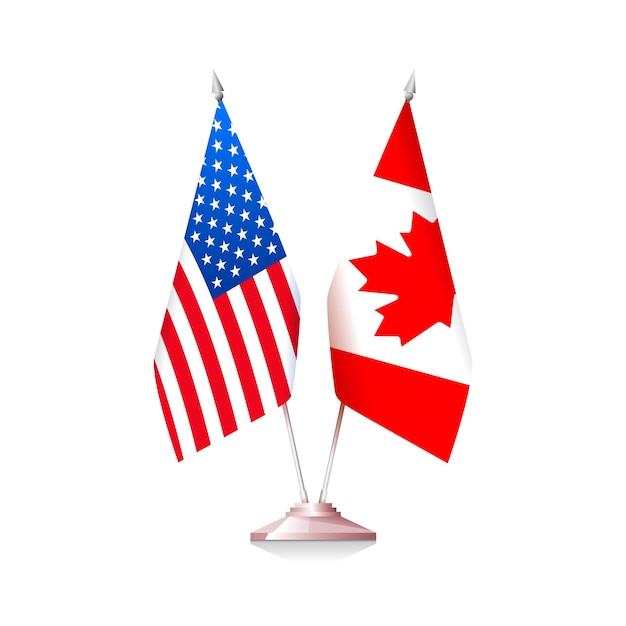 Flags of United States of America and Canada isolated on white background. Vector illustration