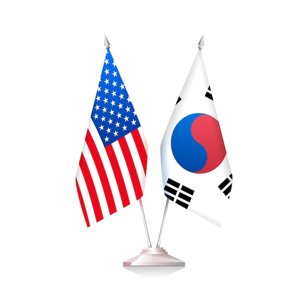 Flags of United States of America and South Korea isolated on white background. Vector illustration