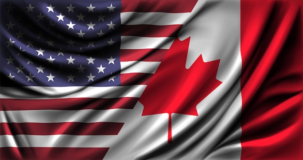 Vector the flags of the usa and canada are fluttering together vector illustration