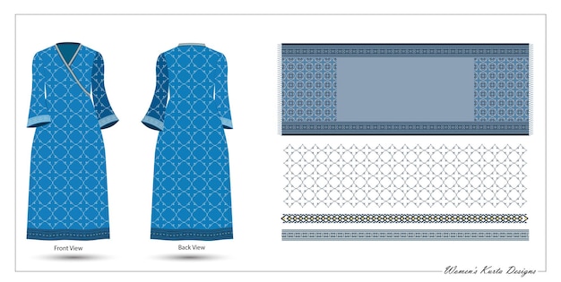 Vector flair sleeve women's kurta and seamless pattern design